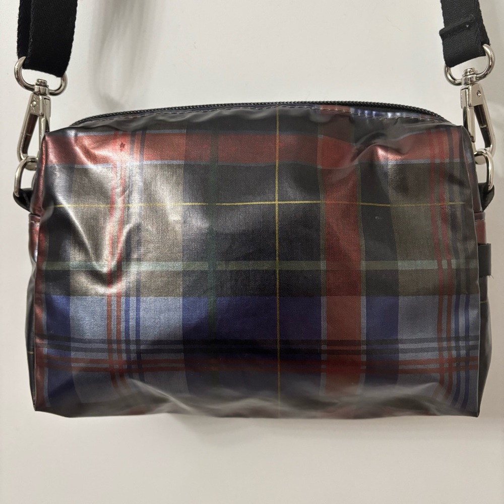 Jack Gomme Paris Plaid Tartan Crossbody Bag Purse Shiney Metallic Lightweight